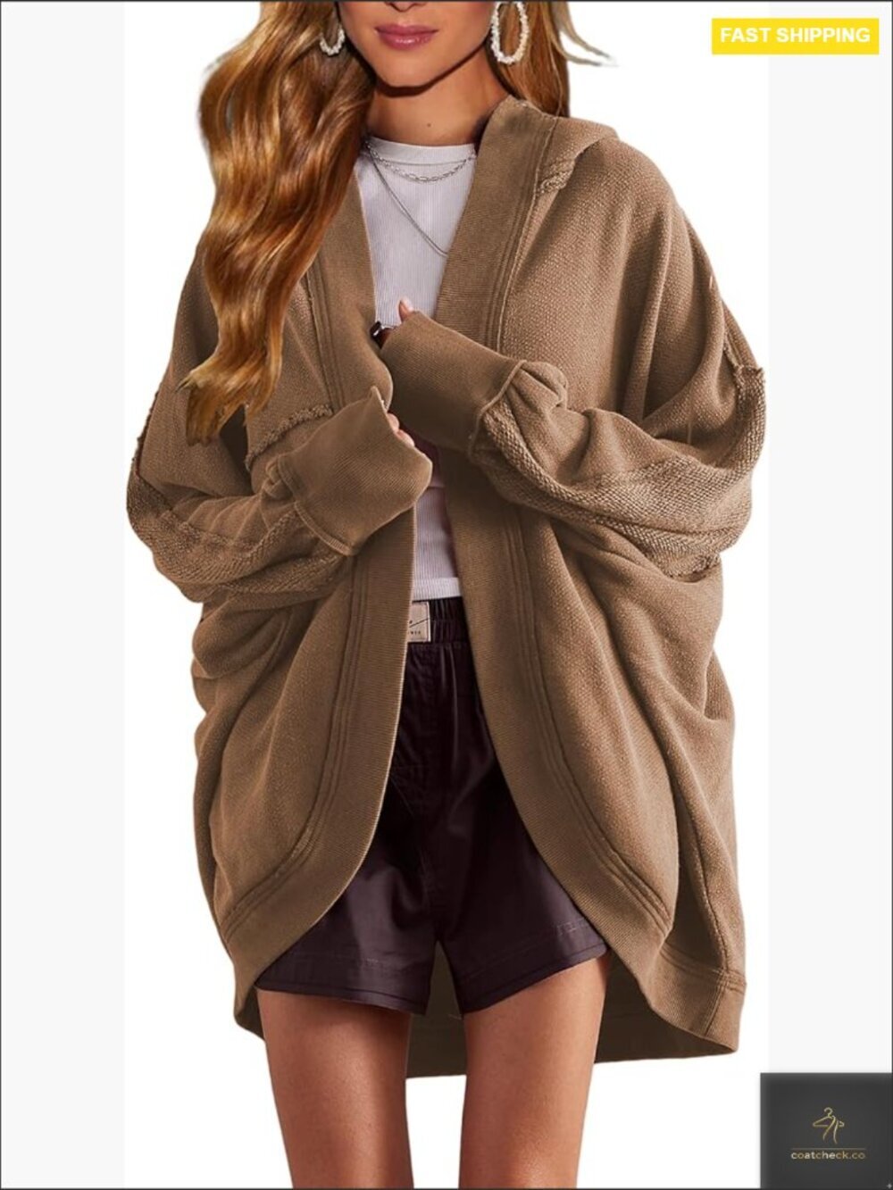 Oversized Hooded Cardigan Open Front Long Sleeve Drop Shoulder Sweatshirt Jacket